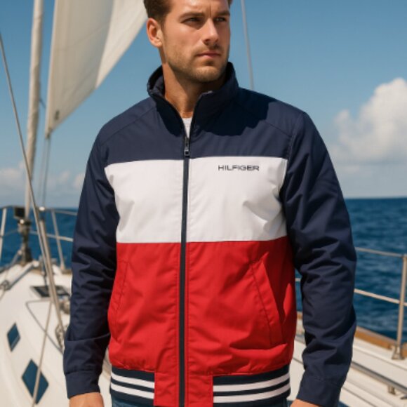 Tommy Hilfiger Mens Medium Red White Blue Box Logo - Picture 1 of 9